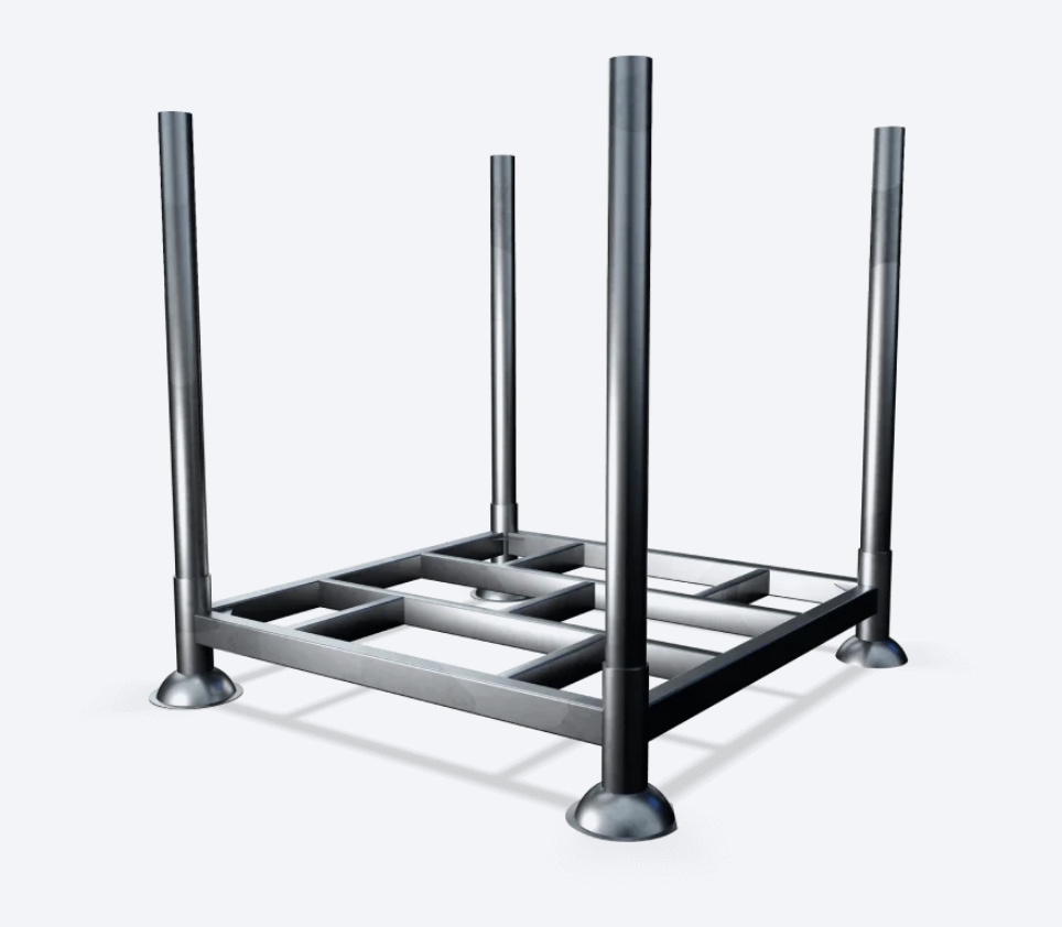 Bespoke steel frame with overhead rack in workshop